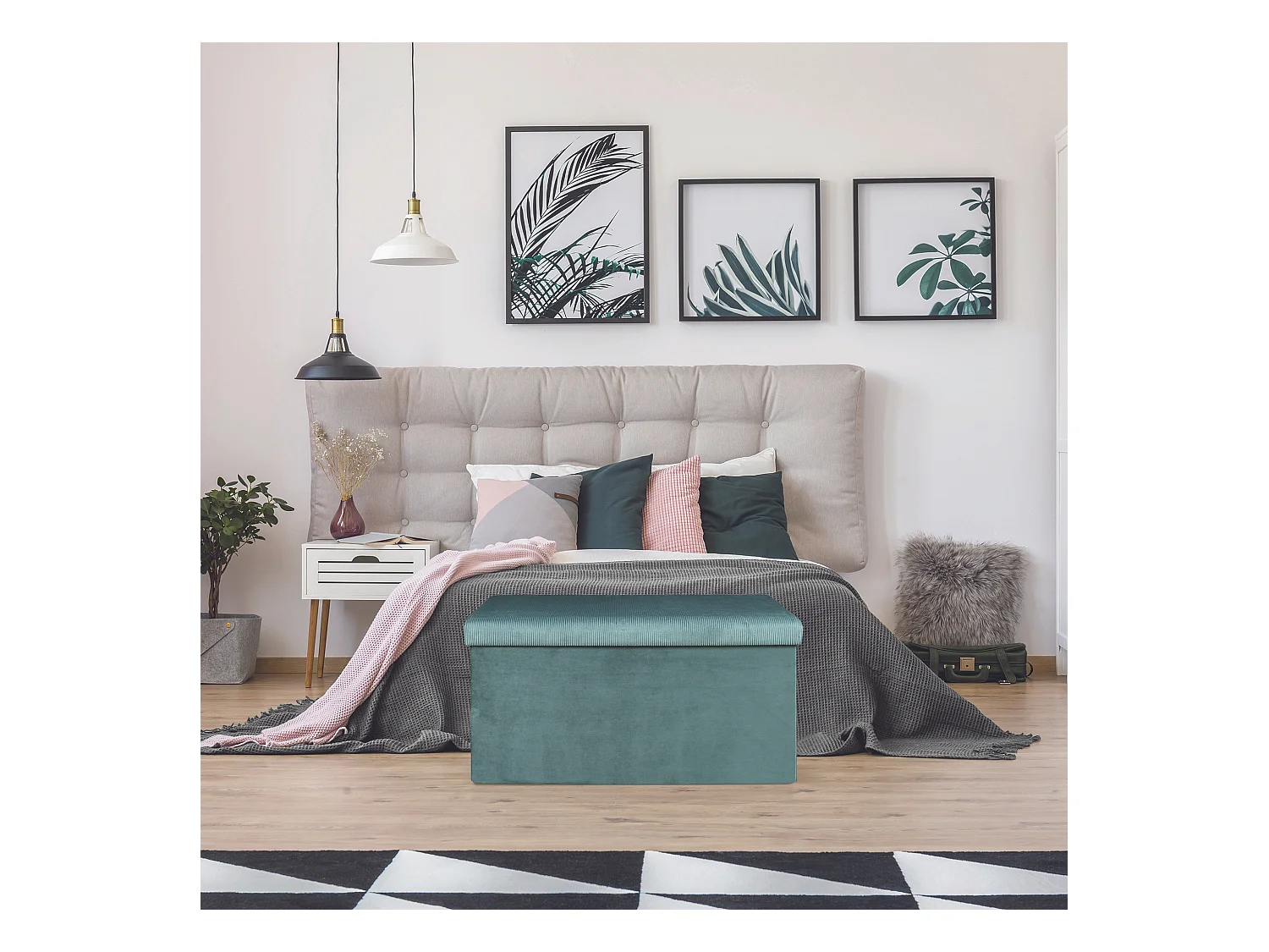 Coffre Banc Pliable Velours Cotele Giulia Bleu Bleu