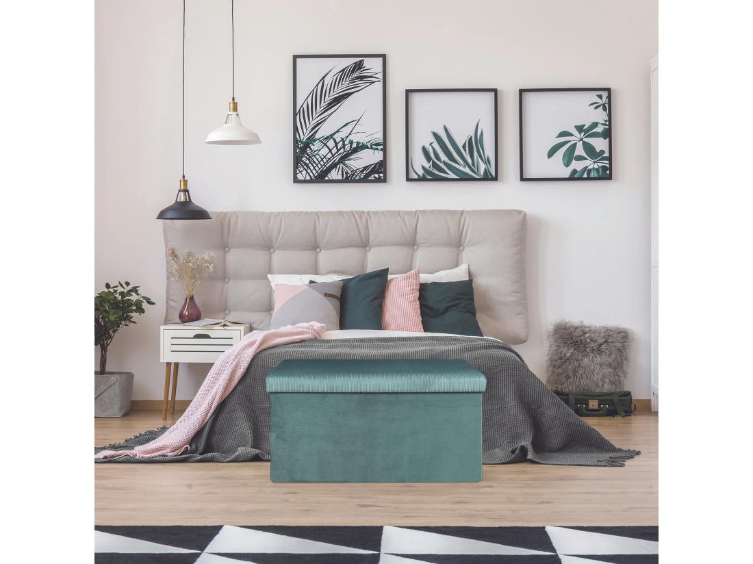 vente unique Coffre Banc Pliable Velours Cotele Giulia Bleu
