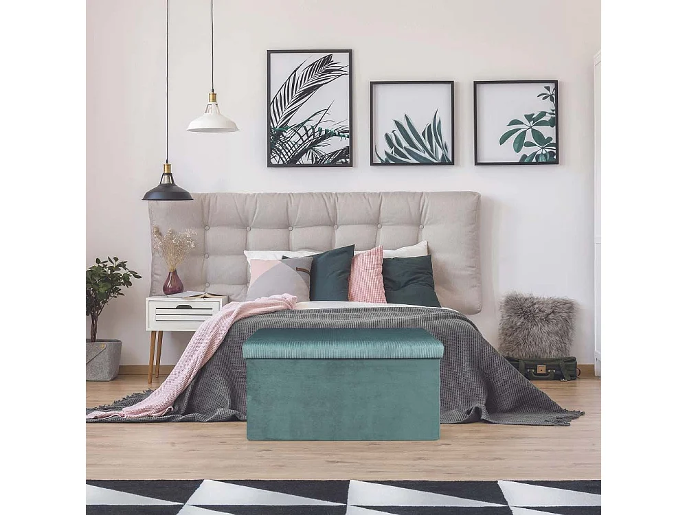 Coffre Banc Pliable Velours Cotele Giulia Bleu Bleu