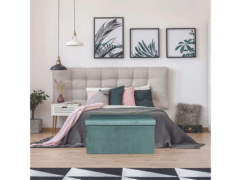 Coffre Banc Pliable Velours Cotele Giulia Bleu Bleu