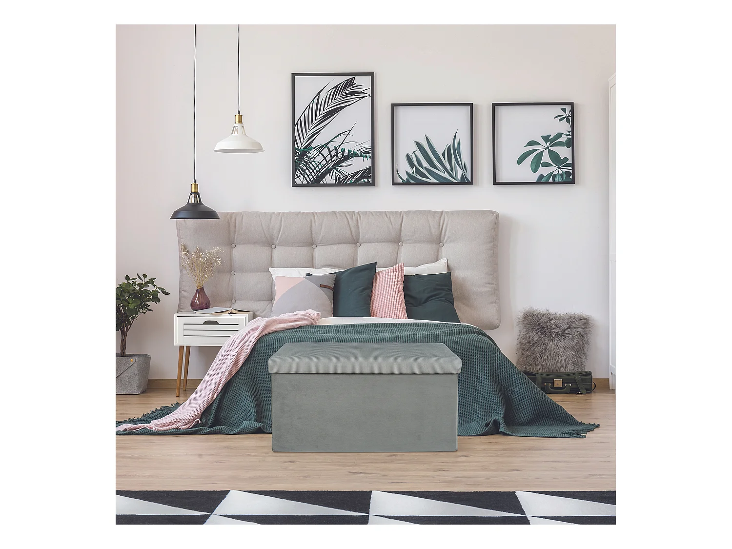 Coffre Banc Pliable Velours Cotele Giulia Gris Gris