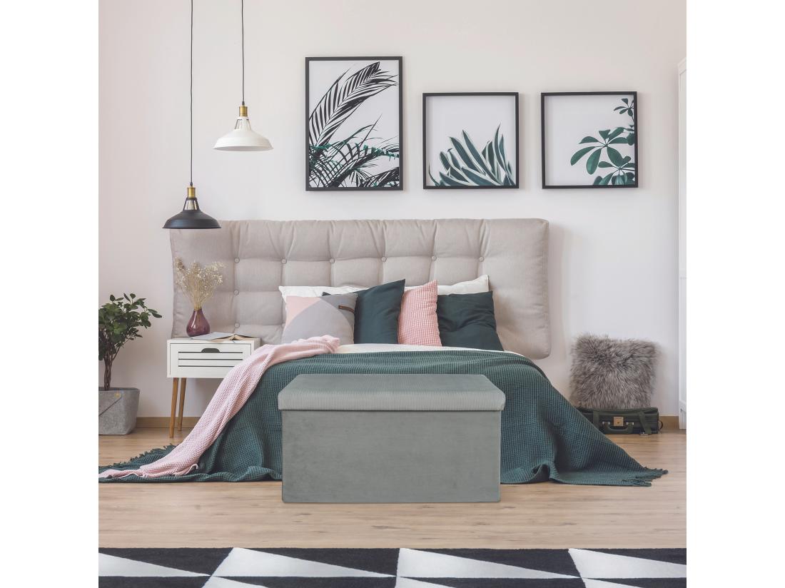 vente unique Coffre Banc Pliable Velours Cotele Giulia Gris