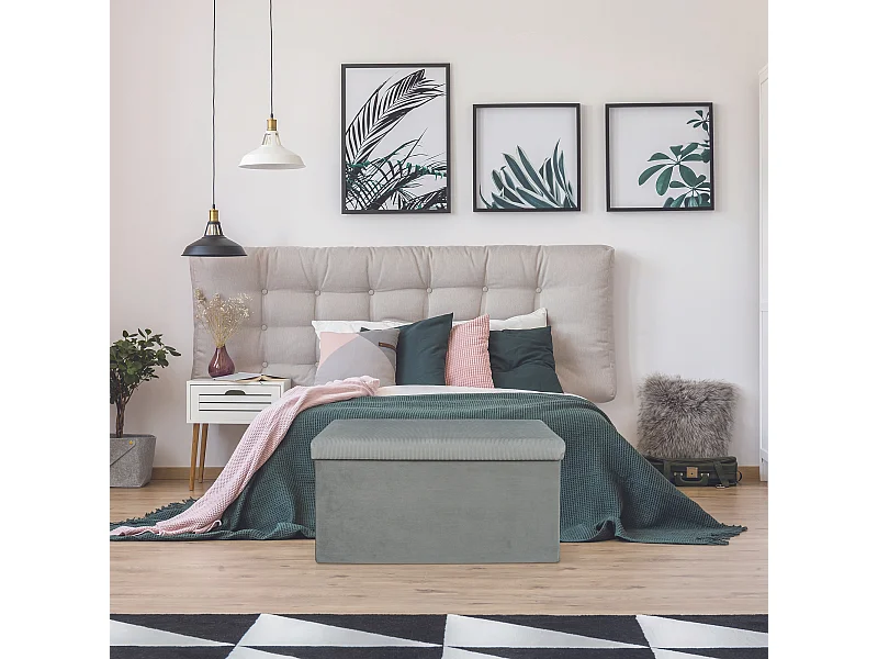 Coffre Banc Pliable Velours Cotele Giulia Gris Gris