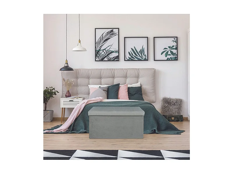 Coffre Banc Pliable Velours Cotele Giulia Gris Gri