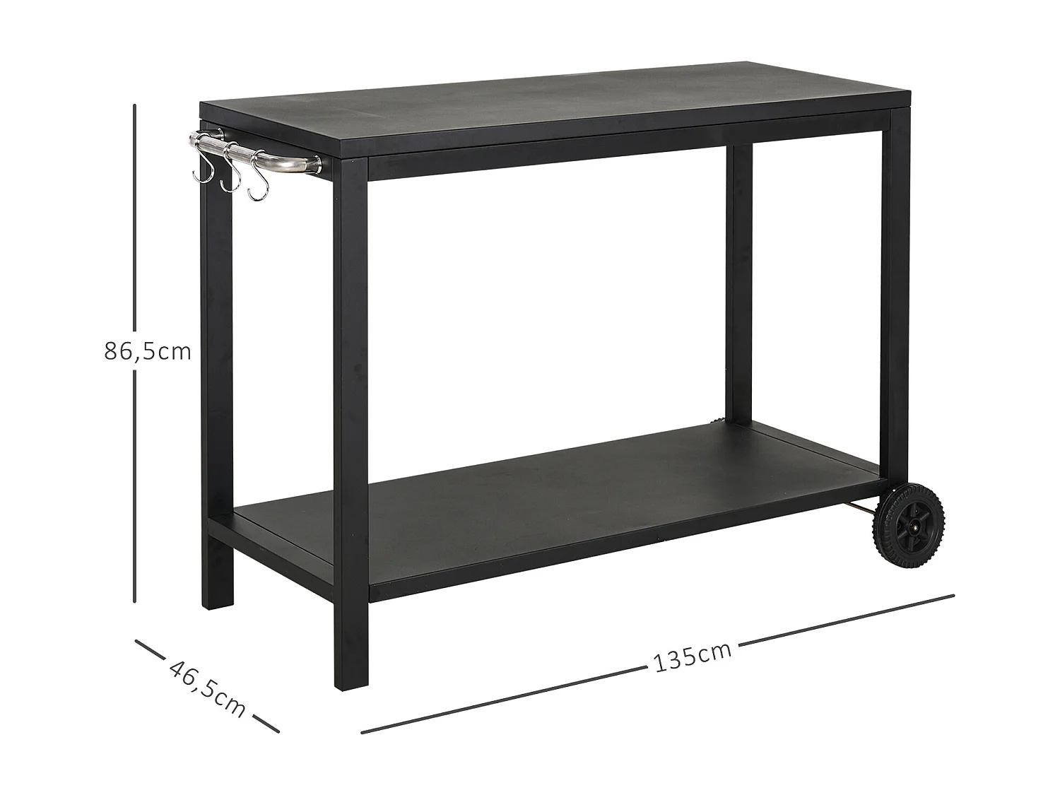 Desserte de jardin - desserte pour plancha - chariot de service à roulettes multi-rangements acier noir