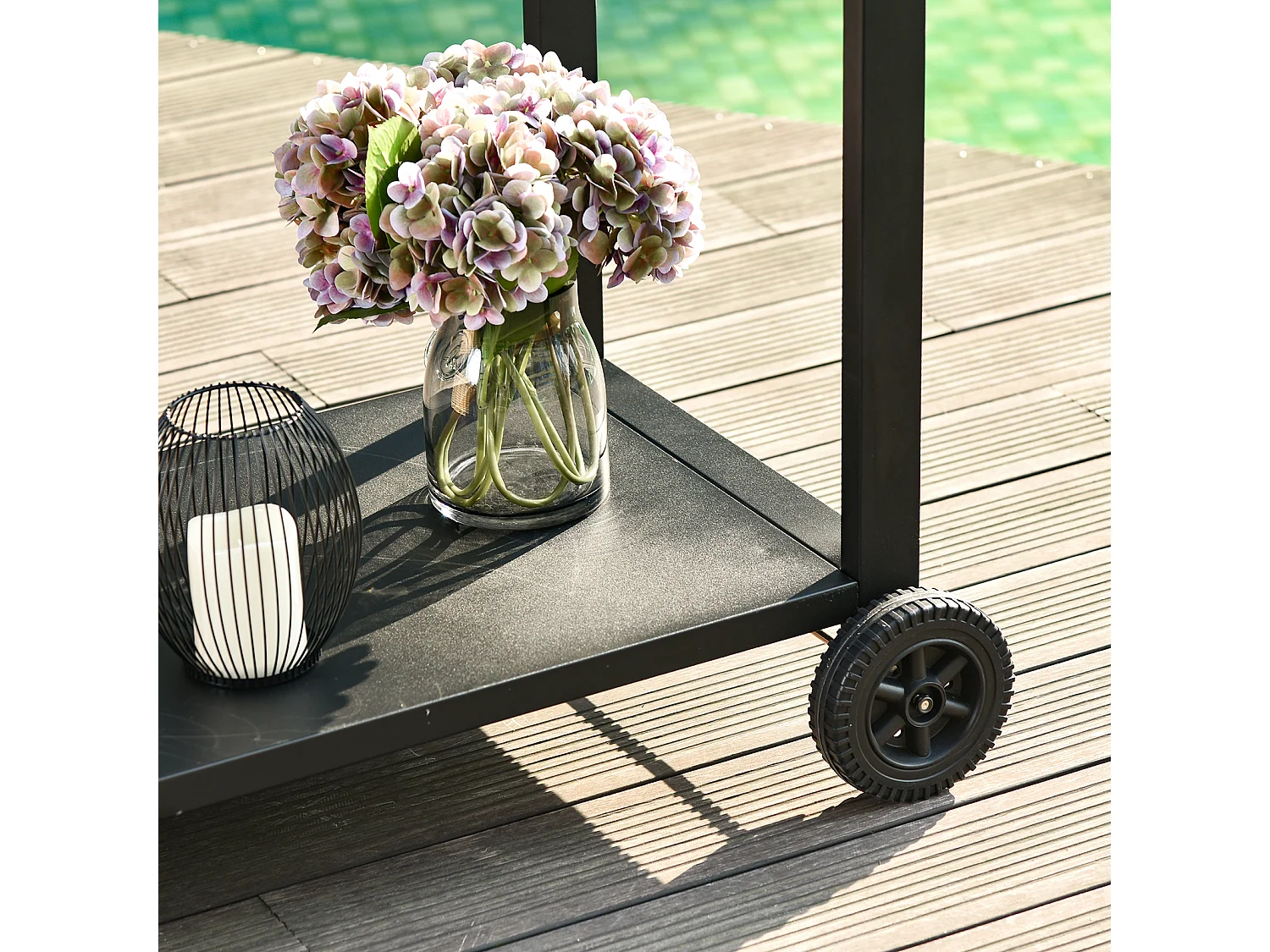 Desserte de jardin - desserte pour plancha - chariot de service à roulettes multi-rangements acier noir