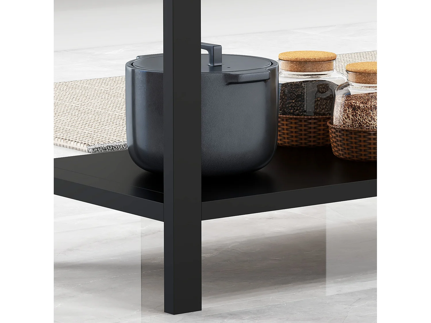 Desserte de jardin - desserte pour plancha - chariot de service à roulettes multi-rangements acier noir