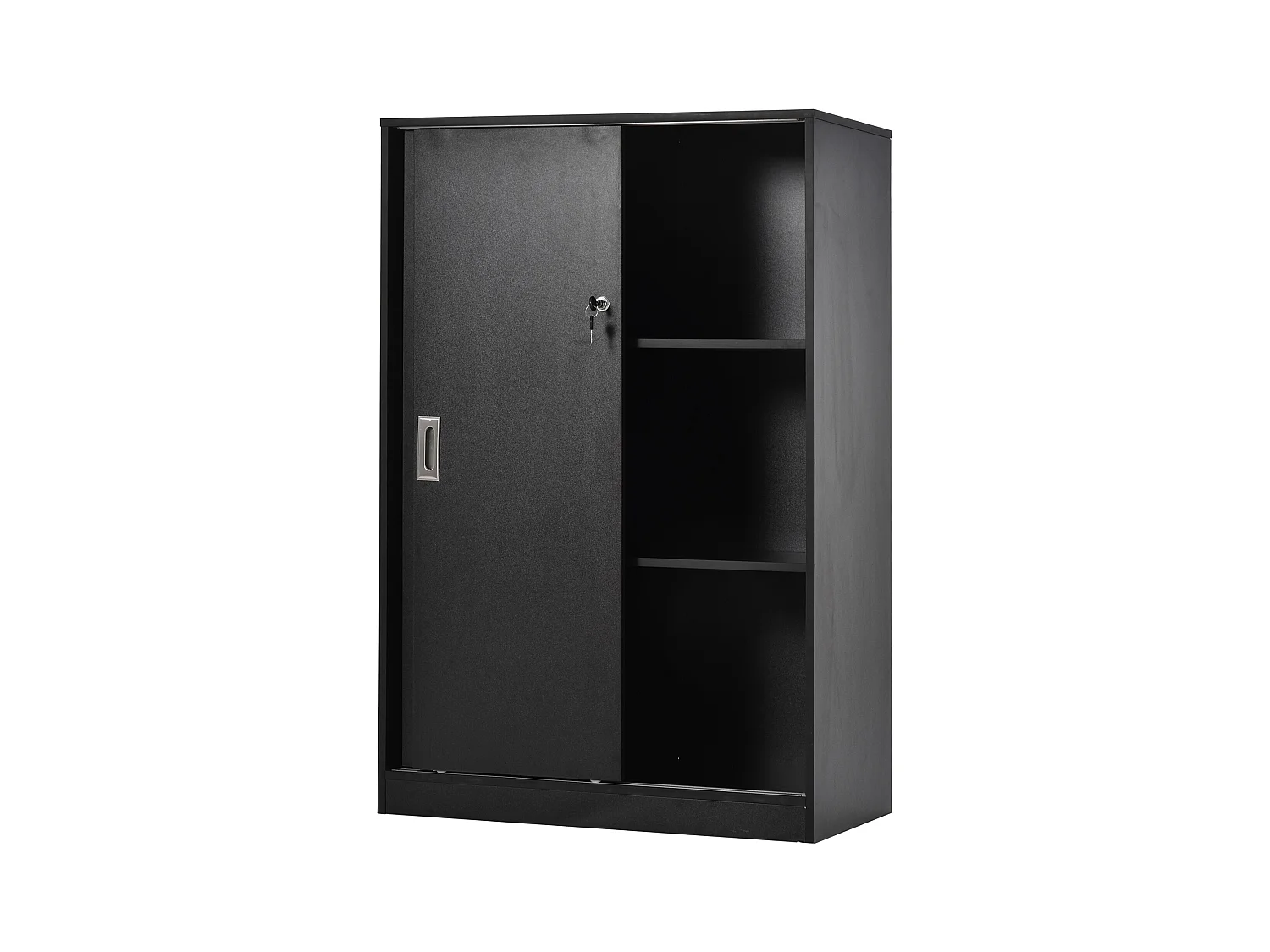 Armoire de bureau 2 portes coulissantes verrouillables dim. 80L x 40l x 120H cm 2 étagères panneaux particules noir