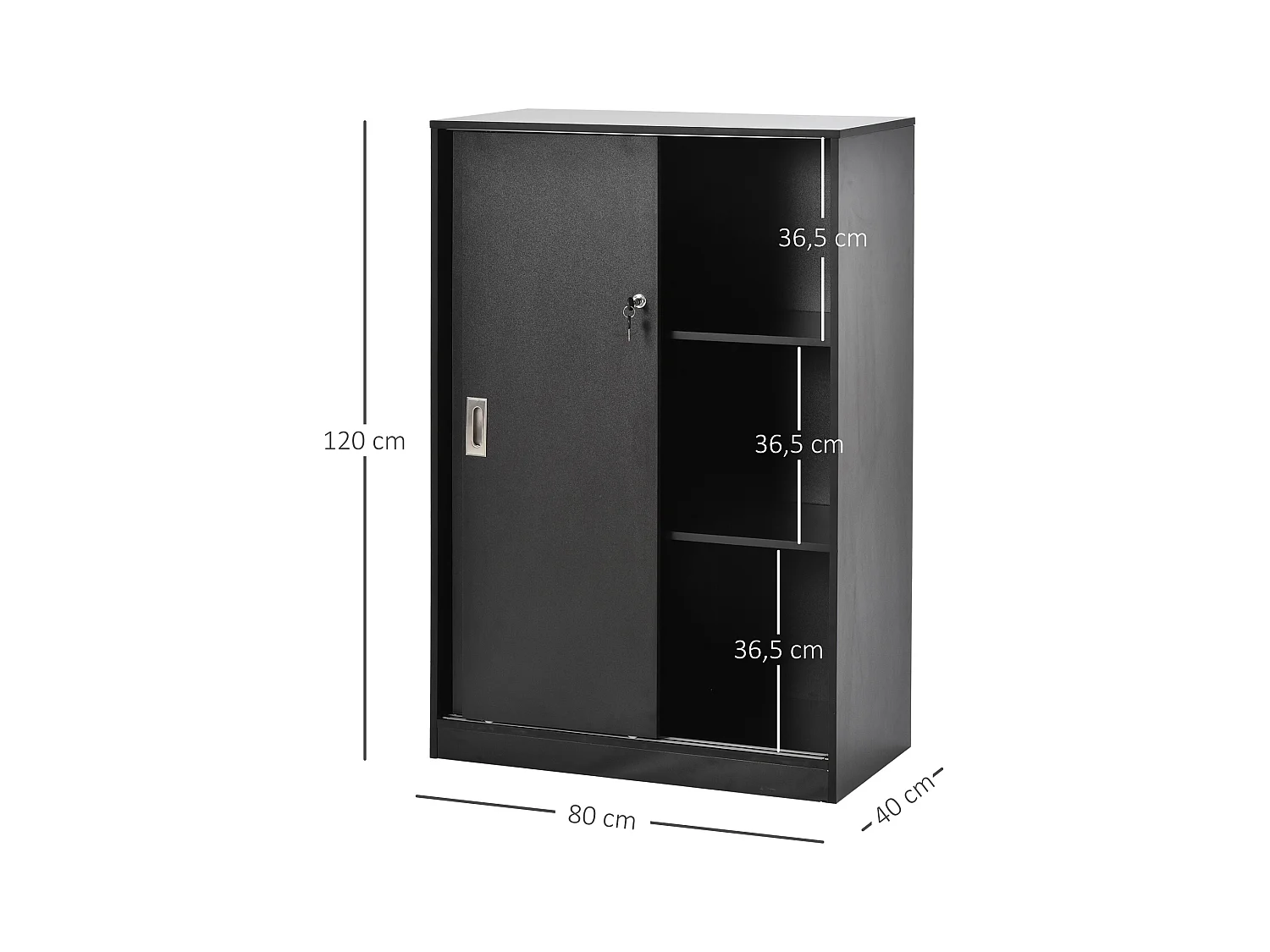Armoire de bureau 2 portes coulissantes verrouillables dim. 80L x 40l x 120H cm 2 étagères panneaux particules noir
