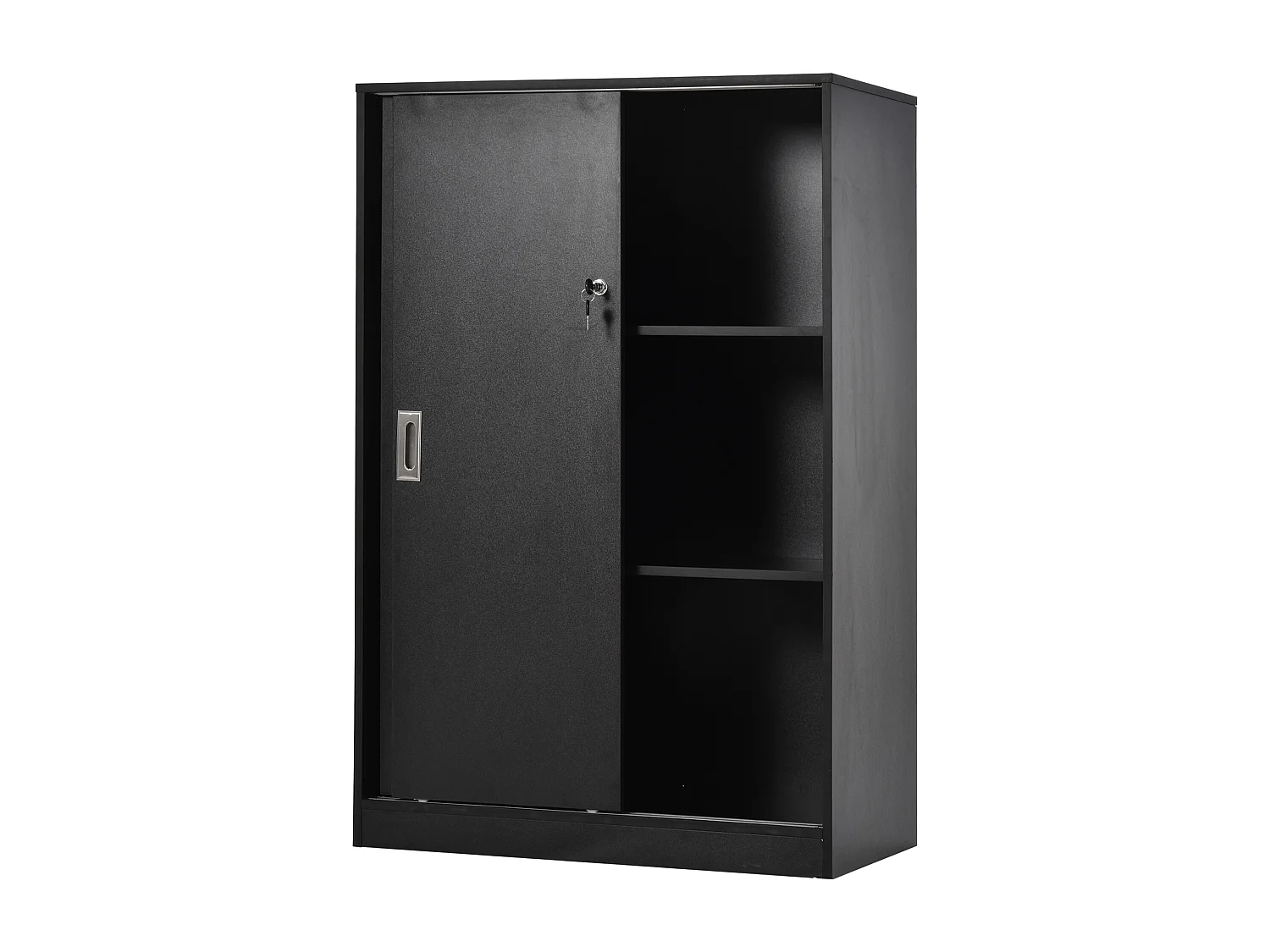 Armoire de bureau 2 portes coulissantes verrouillables dim. 80L x 40l x 120H cm 2 étagères panneaux particules noir