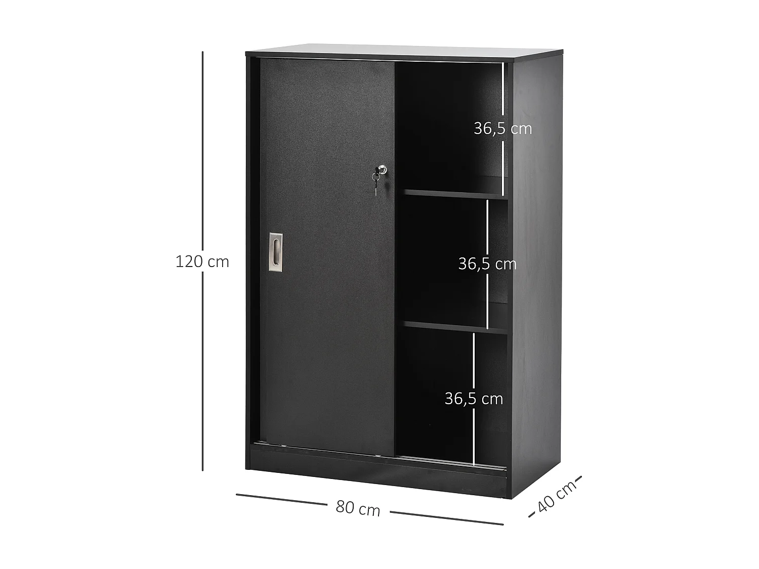 Armoire de bureau 2 portes coulissantes verrouillables dim. 80L x 40l x 120H cm 2 étagères panneaux particules noir