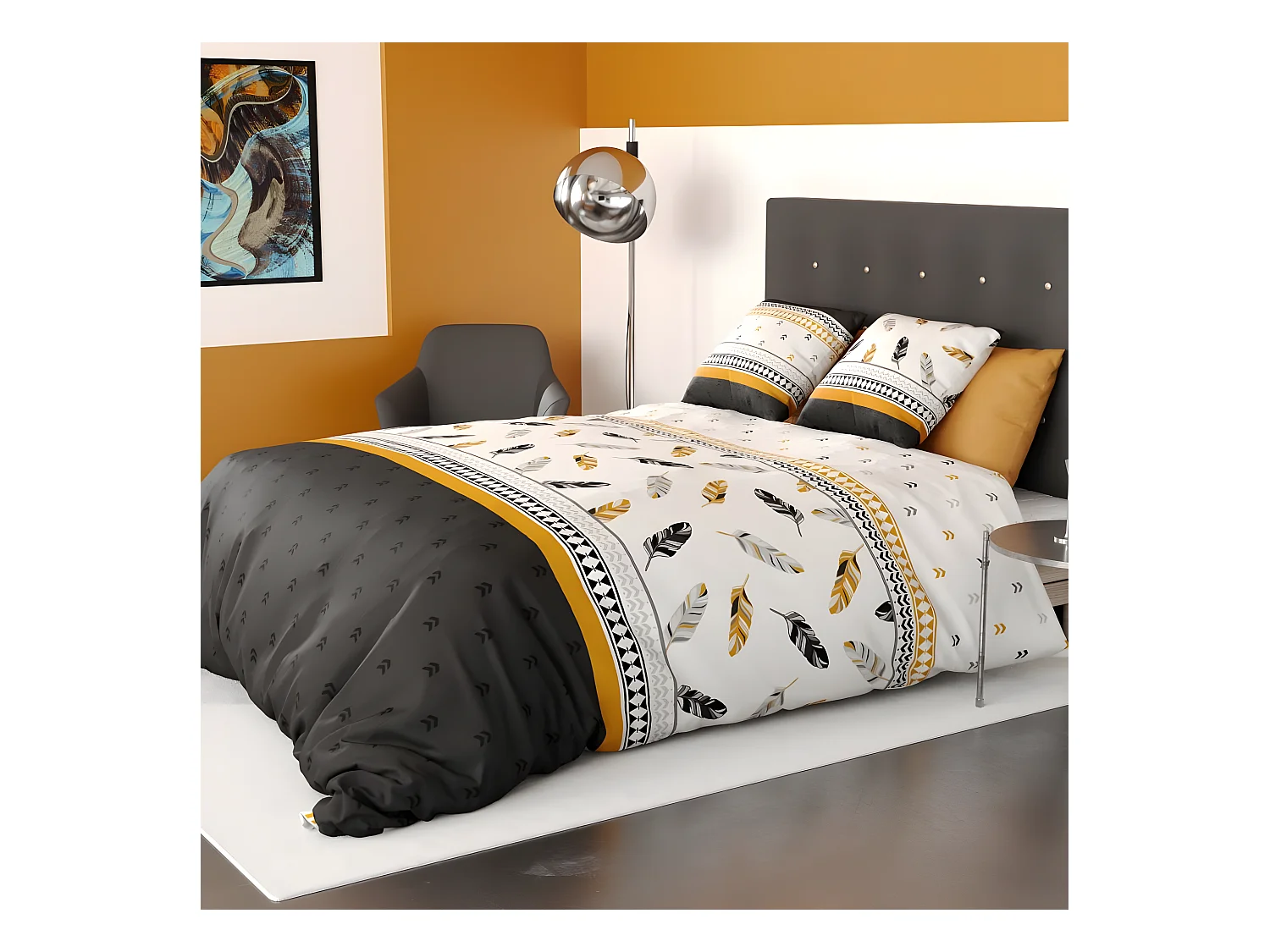 Housse de couette 220x240 cm + 2 taies d'oreiller 63x63 cm 100% Coton 57 fils Plumes