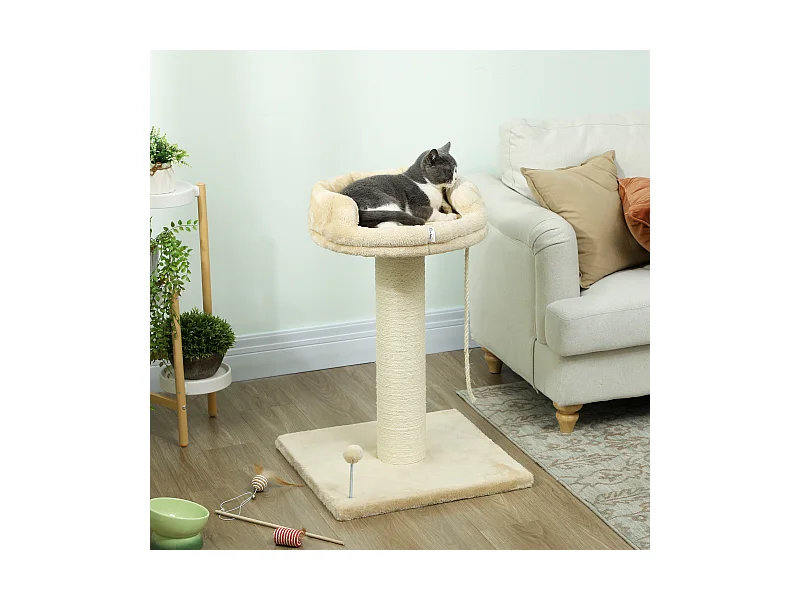 Arbre à chat griffoir grattoir sisal naturel plateforme d'observation corde d'escalade boule à ressort peluche beige