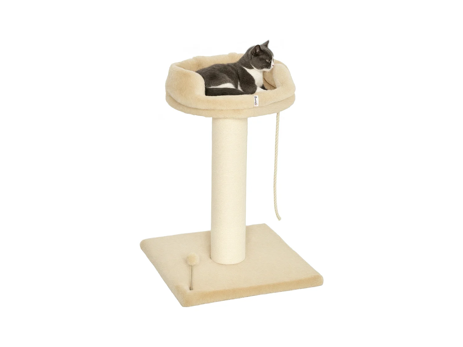 Arbre à chat griffoir grattoir sisal naturel plateforme d'observation corde d'escalade boule à ressort peluche beige