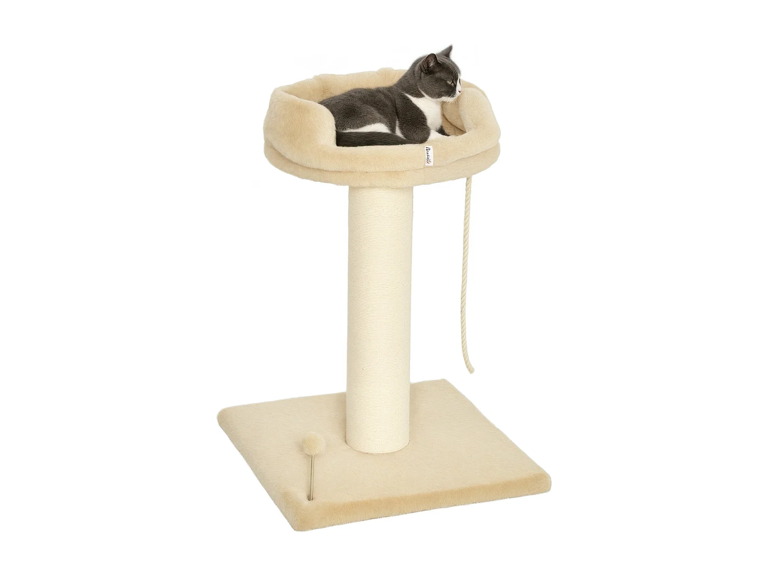 Arbre à chat griffoir grattoir sisal naturel plateforme d'observation corde d'escalade boule à ressort peluche beige