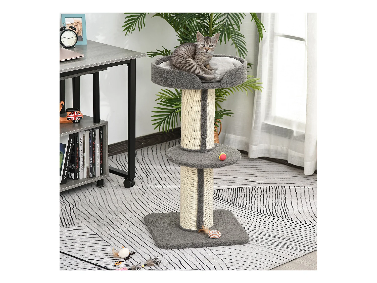 Arbre à chat avec griffoir centre d'activités 2 plateformes coussin gris