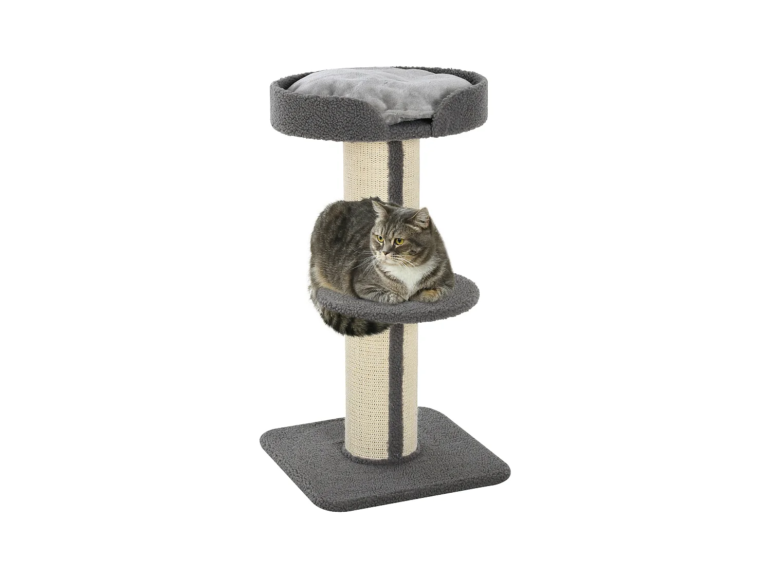 Arbre à chat avec griffoir centre d'activités 2 plateformes coussin gris