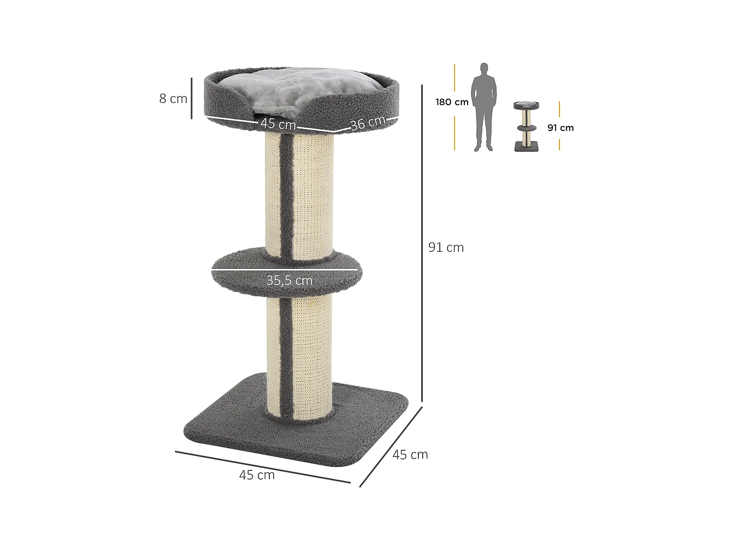 Arbre à chat avec griffoir centre d'activités 2 plateformes coussin gris