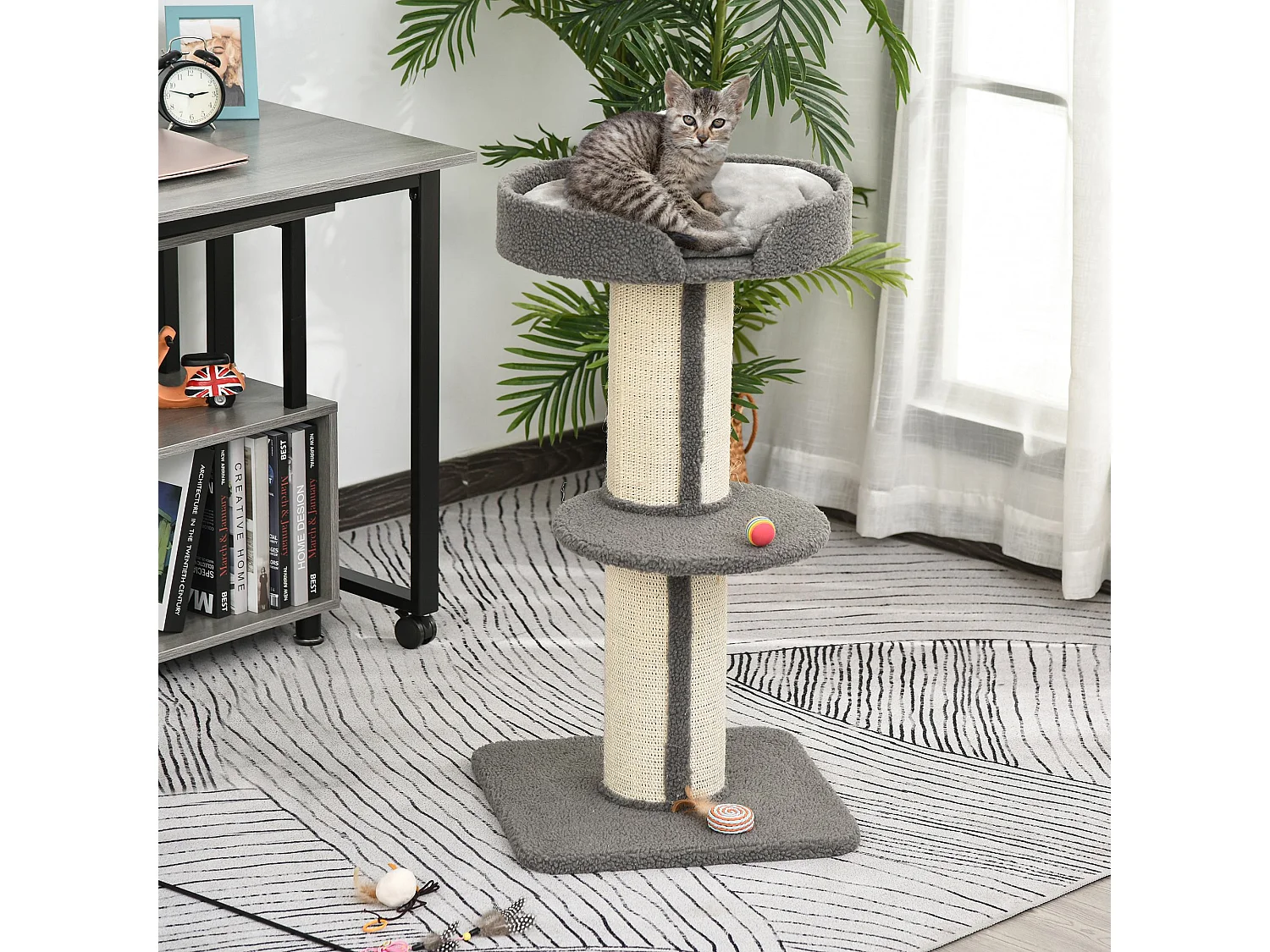Arbre à chat avec griffoir centre d'activités 2 plateformes coussin gris