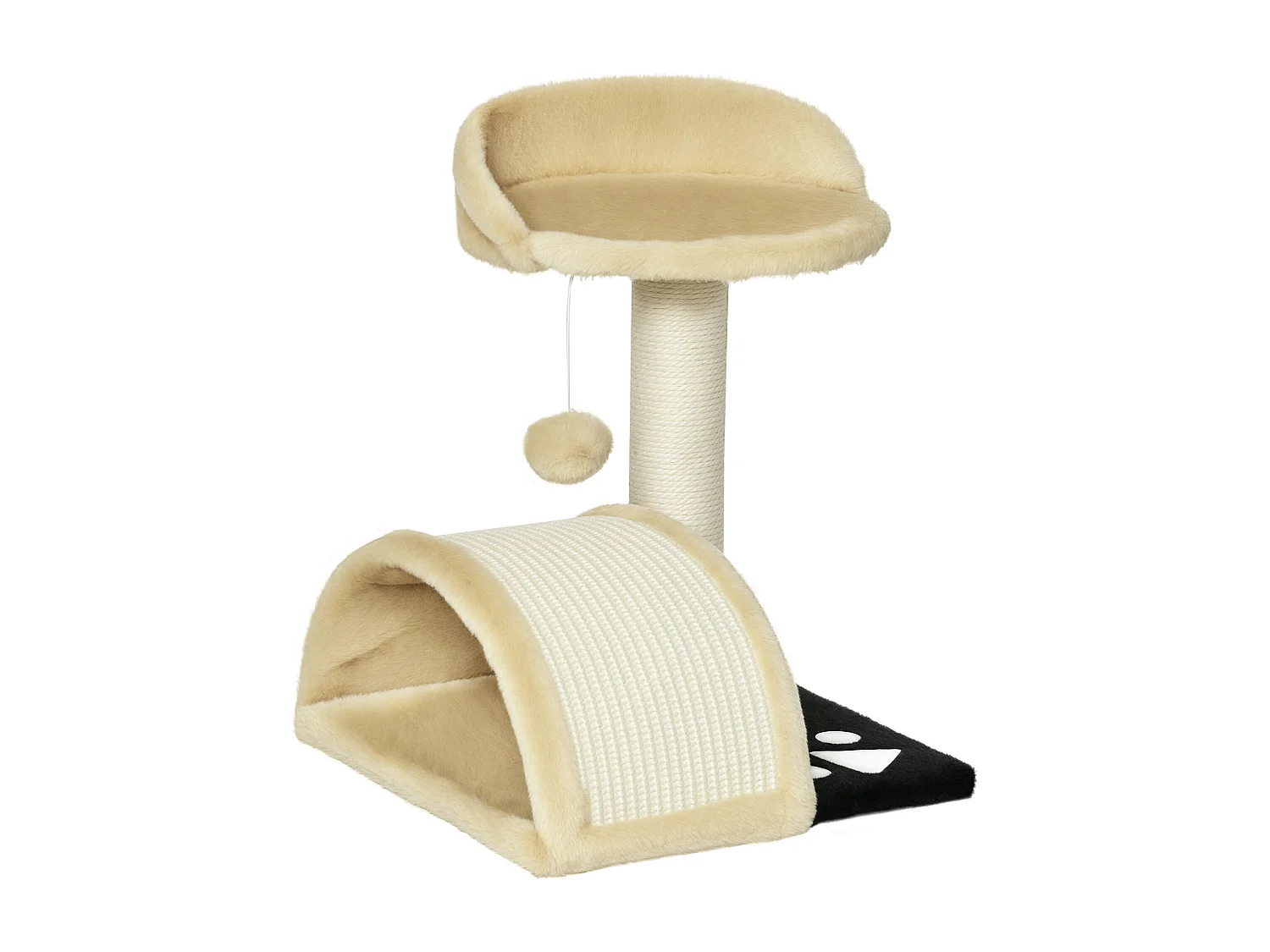 Arbre à chat griffoir grattoir design jeu boule suspendue + plateforme peluche sisal naturel beige