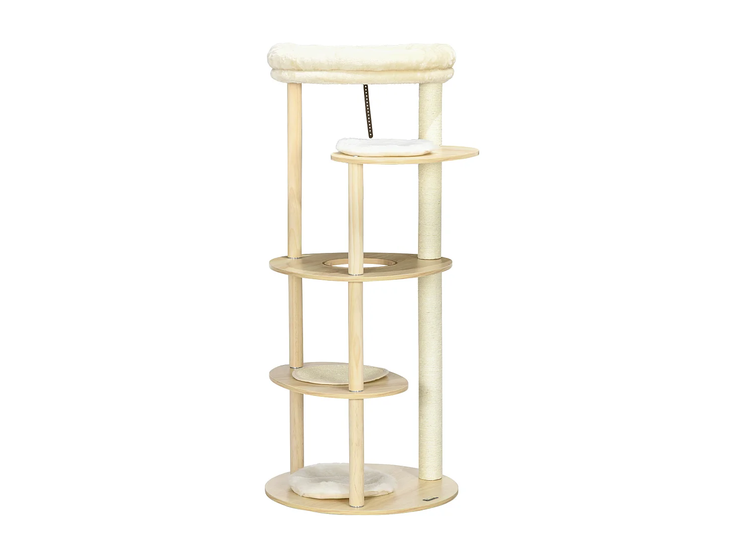 Arbre à chat style nordique griffoir sisal naturel 4 plateformes coussins panier d'observation amovible bois pin panneaux bois clair