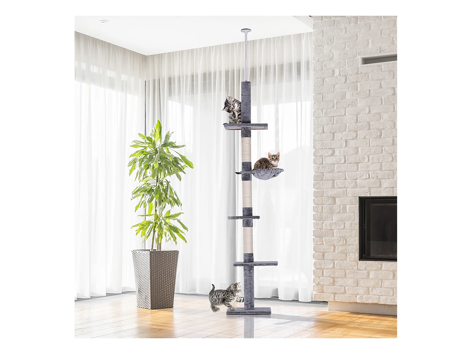 Arbre à chat poteau à griffer L40 x l 34 x H 230-260 cm 5 niveaux d'activités gris