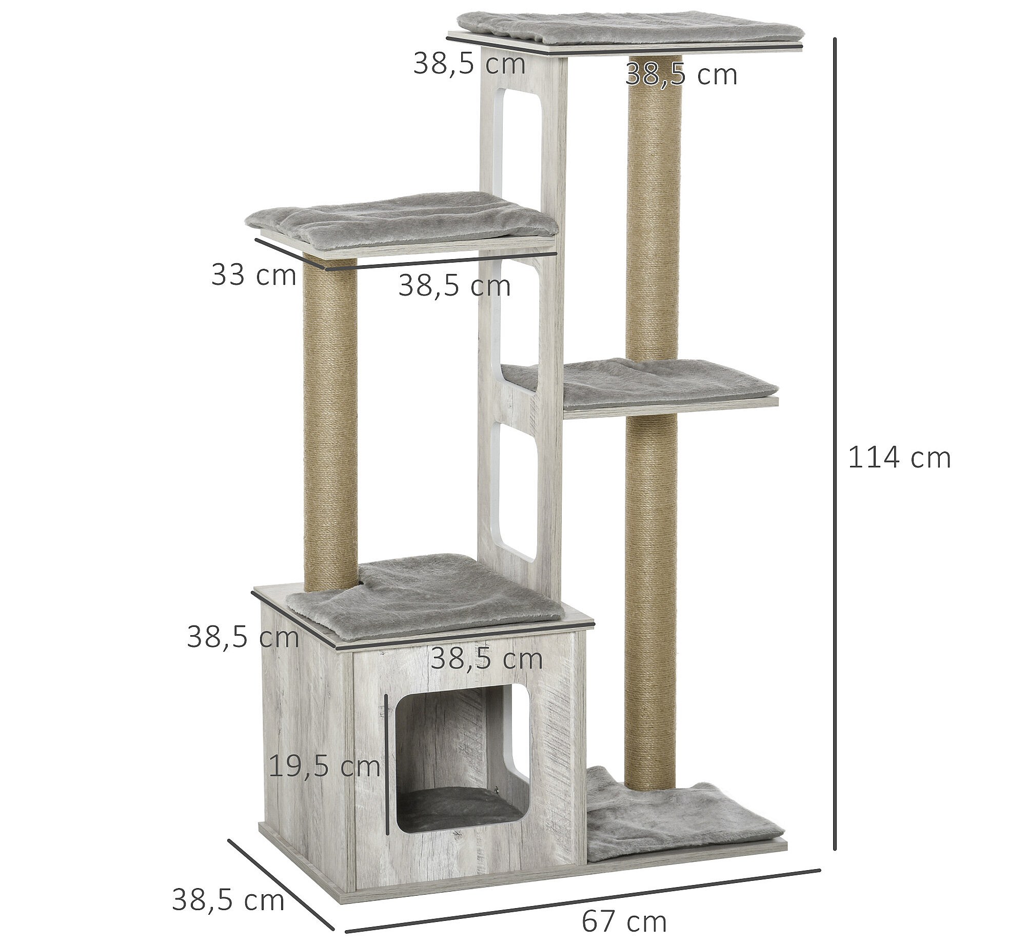 Arbre à Chat Confortable PawHut Avec Griffoirs En Sisal, Niche, Plateformes Et Jouets – Gris Douillet Pour L'épanouissement De Votre Chat