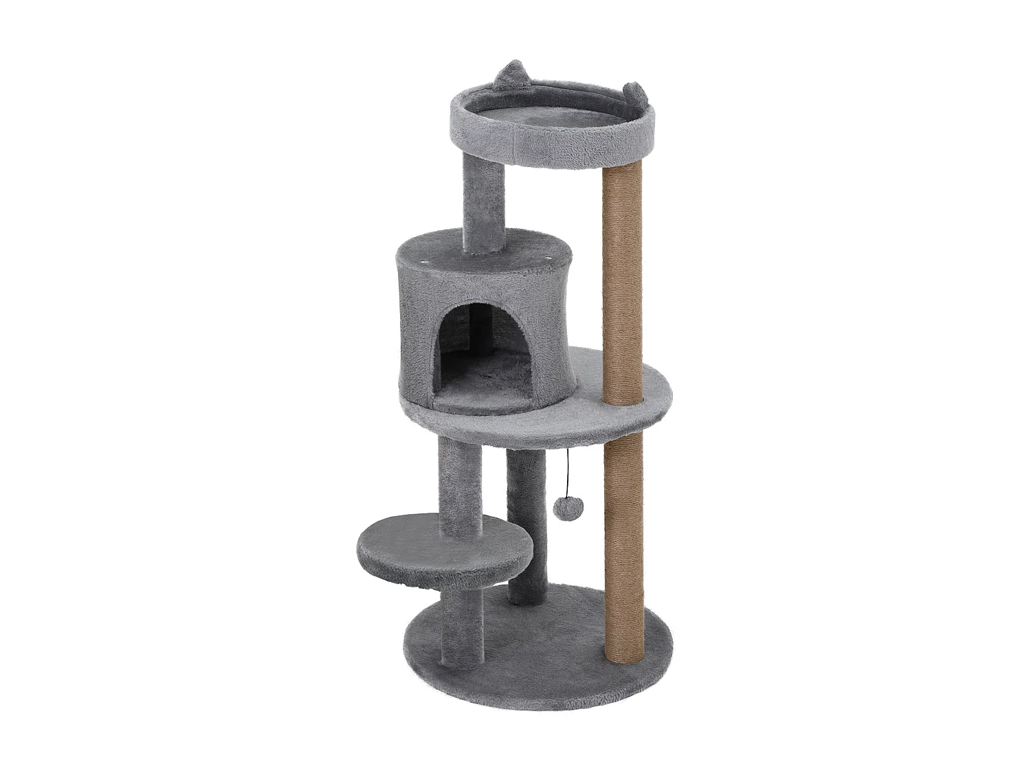 Arbre à chats multi-équipements griffoirs grattoirs plateformes niche jeu boule suspendue Ø 48 x 104H cm gris