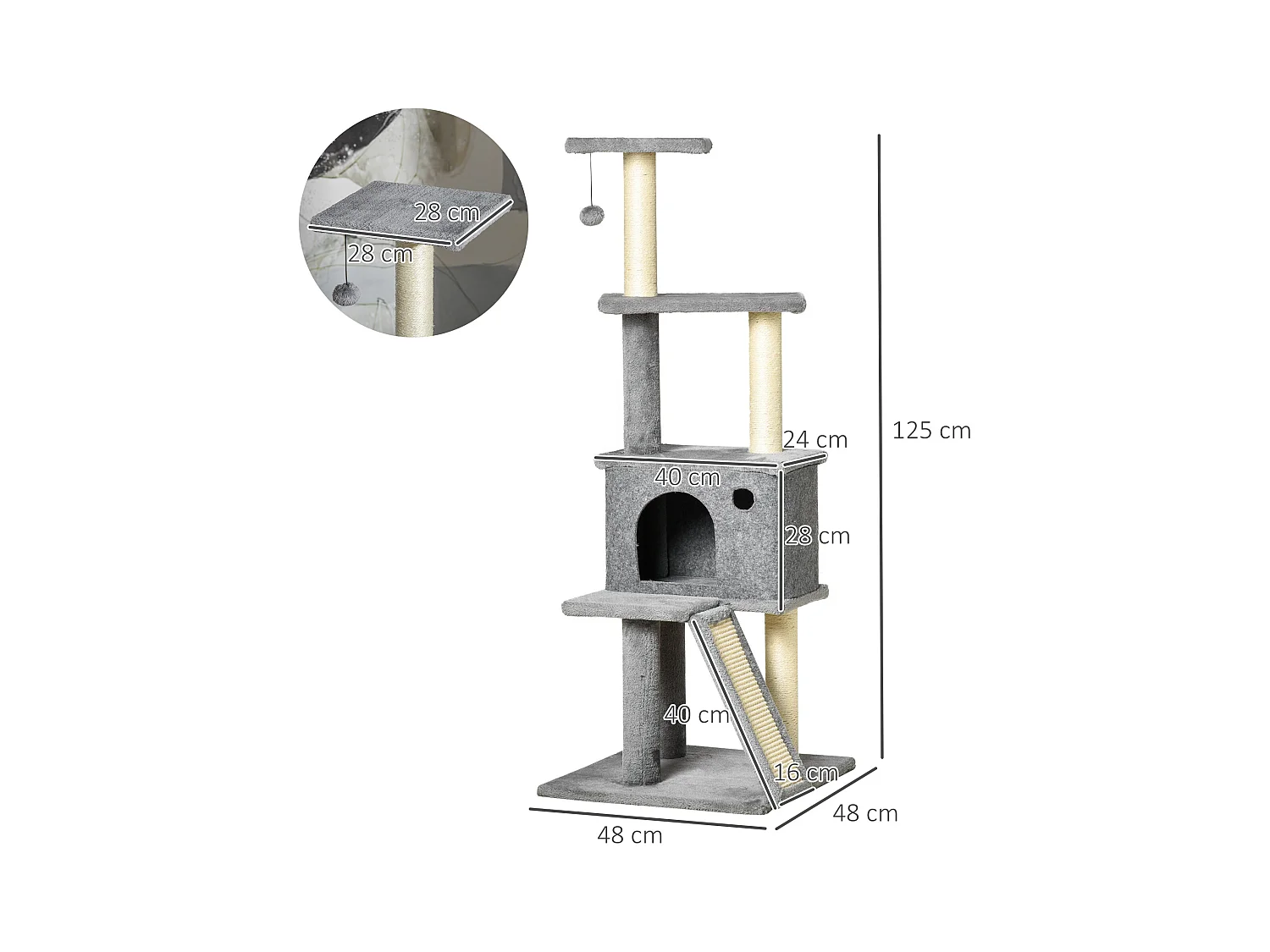 Arbre à chat centre d'activités multi-équipé griffoirs grattoir jeu boule suspendue niche housse amovible plateformes gris