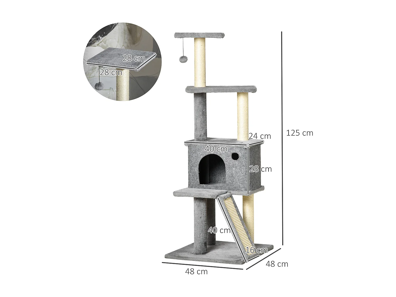 Arbre à chat centre d'activités multi-équipé griffoirs grattoir jeu boule suspendue niche housse amovible plateformes gris