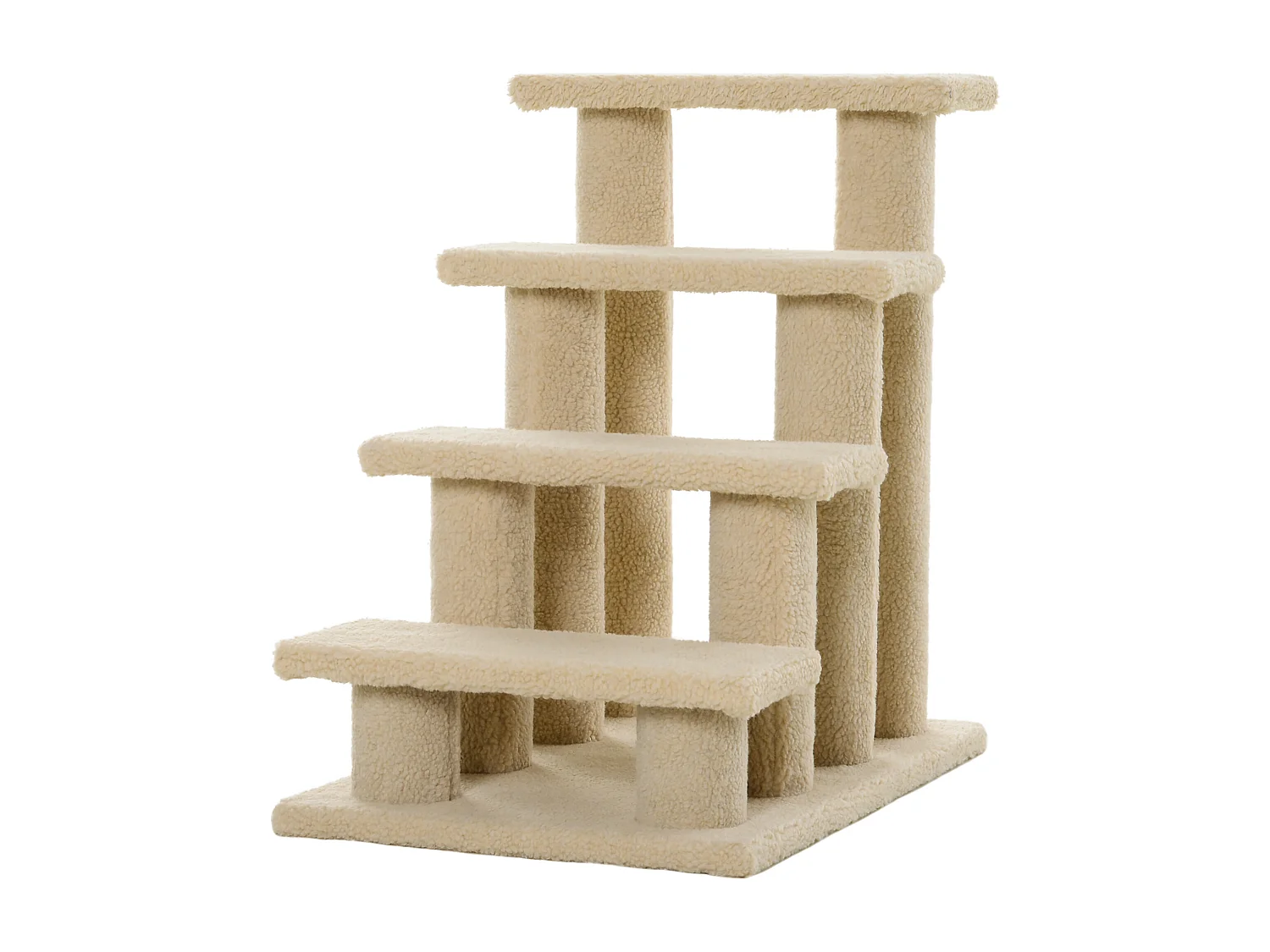 Escalier pour chat - escalier pour chien - 4 marches - revêtement flanelle grande douceur haute densité - structure panneaux particules - beige