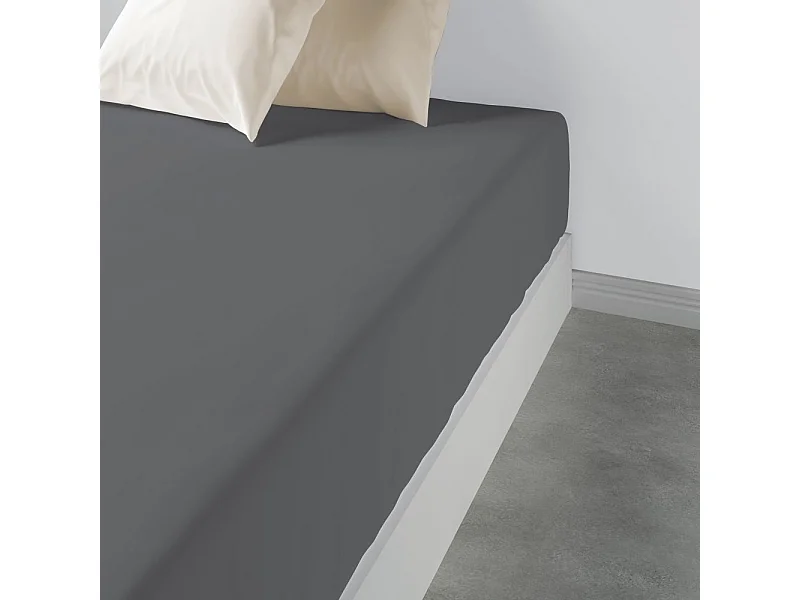 Drap housse 140x190 +35 cm 100% Coton 57 fils Gris Foncé
