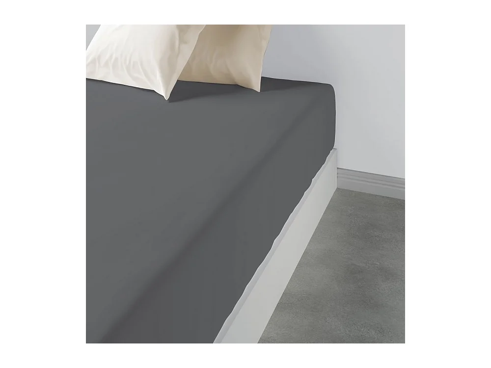 Drap housse 140x190 +35 cm 100% Coton 57 fils Gris Foncé