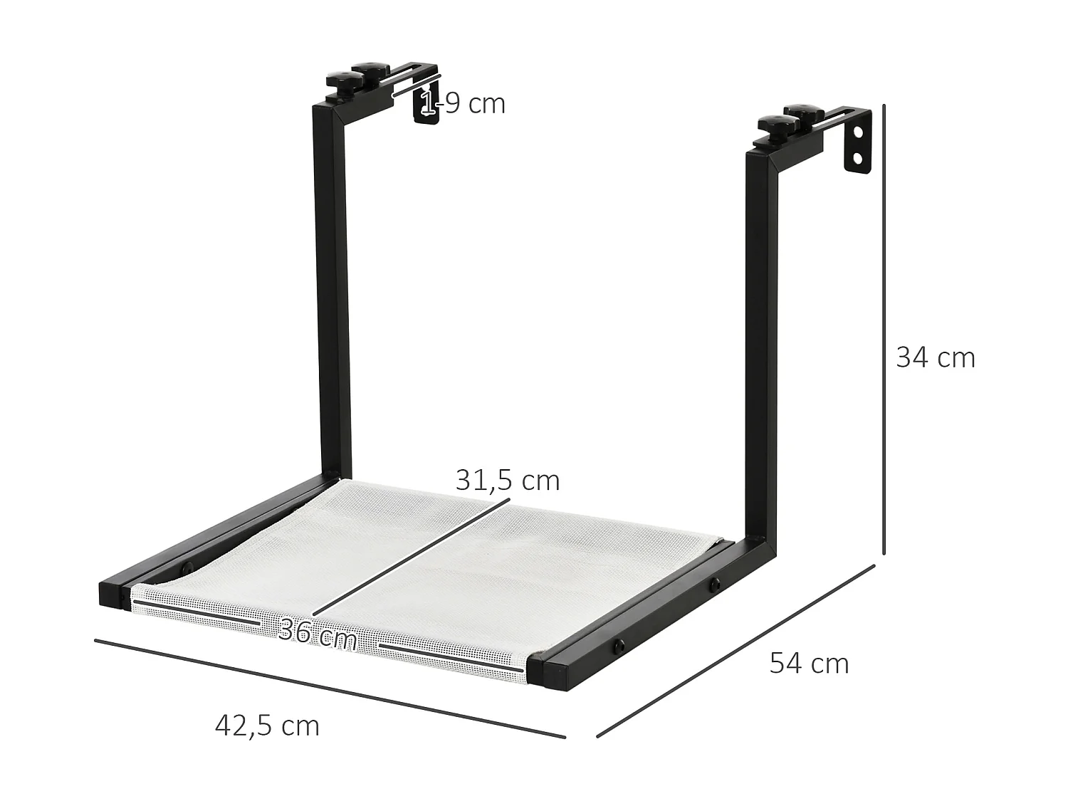 Arbre à chat mural design - étagère murale pour chat - hamac radiateur chat - armature avec fixation réglable - acier noir PVC polyester crème