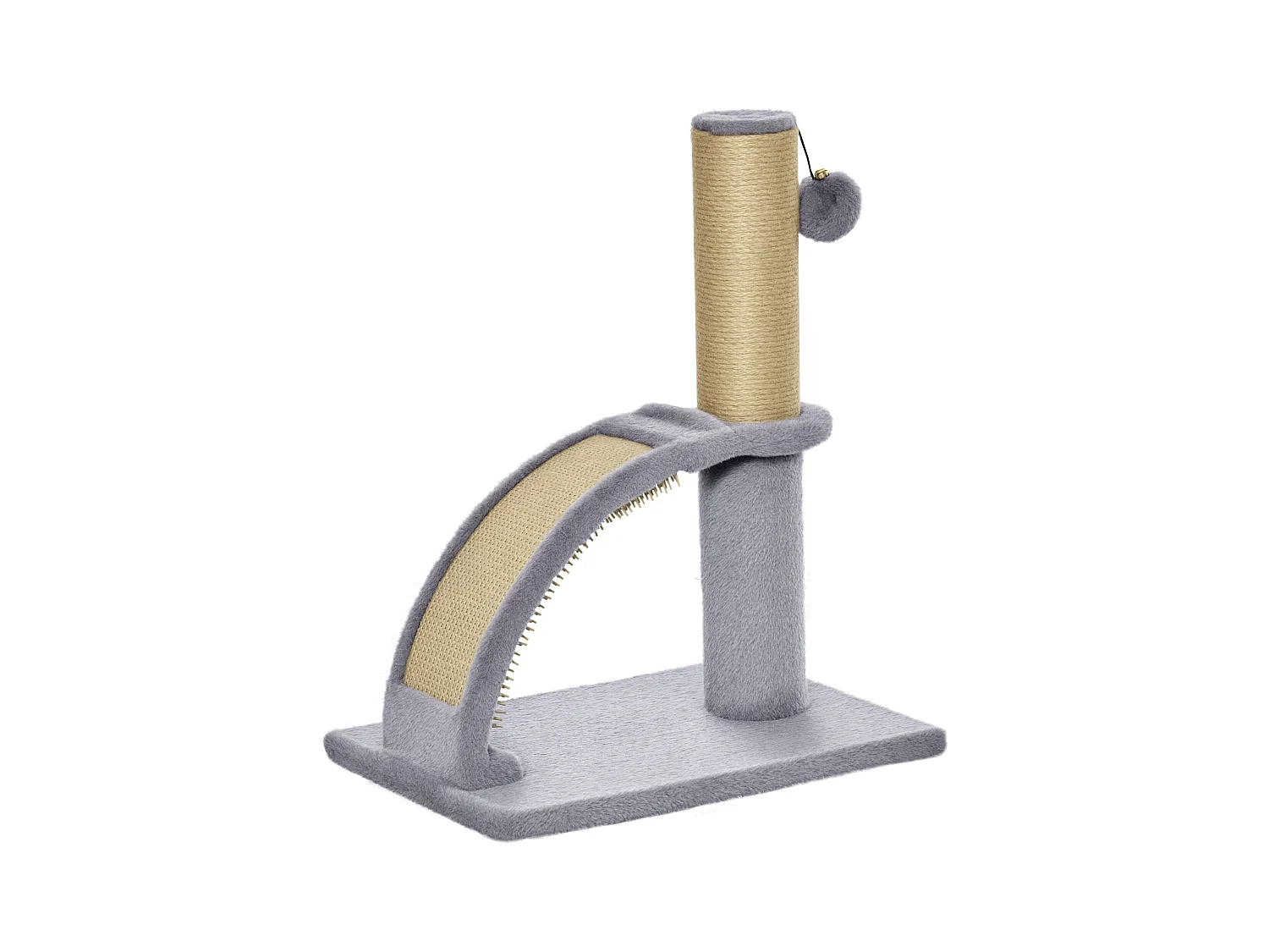 Arbre à chat griffoir grattoir design jeu boule suspendue + demi-arc de massage peluche jute naturelle gris