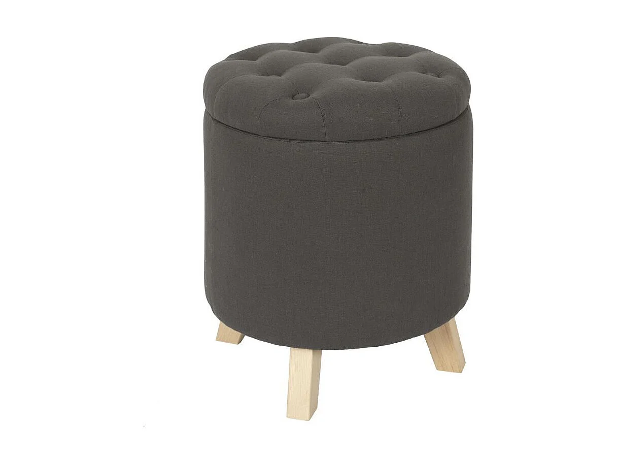 Pouf Contenitore Ao Lei Con Gambe In Legno Di Noce – 76,2 Cm – Ottomana In Tessuto Lino Nero Per Soggiorno