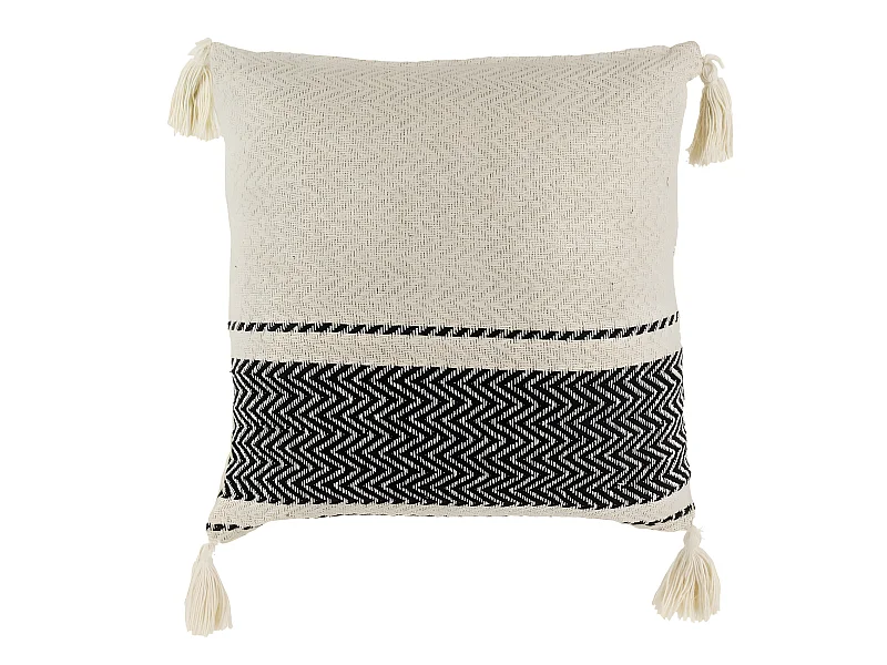 Coussin Berbere Rayures Pompons Beige 40x40cm Beige, Noir