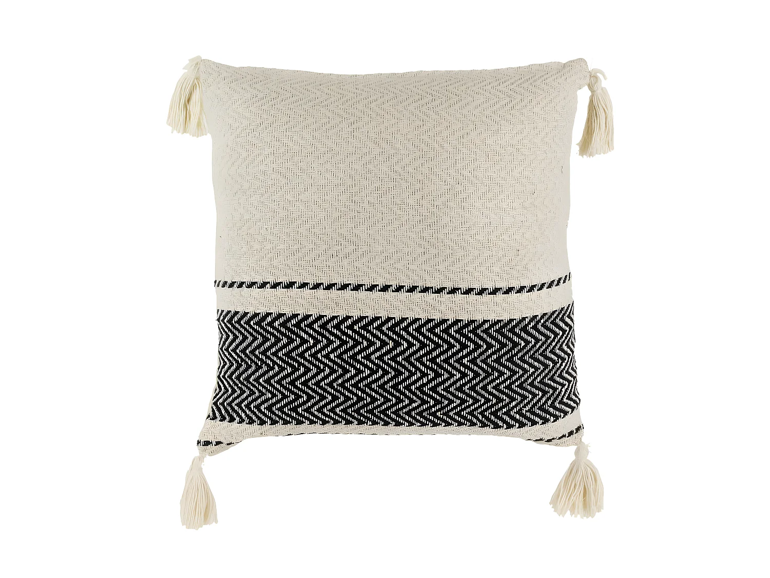 Cuscino Berbero a Righe e Pon Pon Beige 40x40cm Rimovibile - Stile Etnico