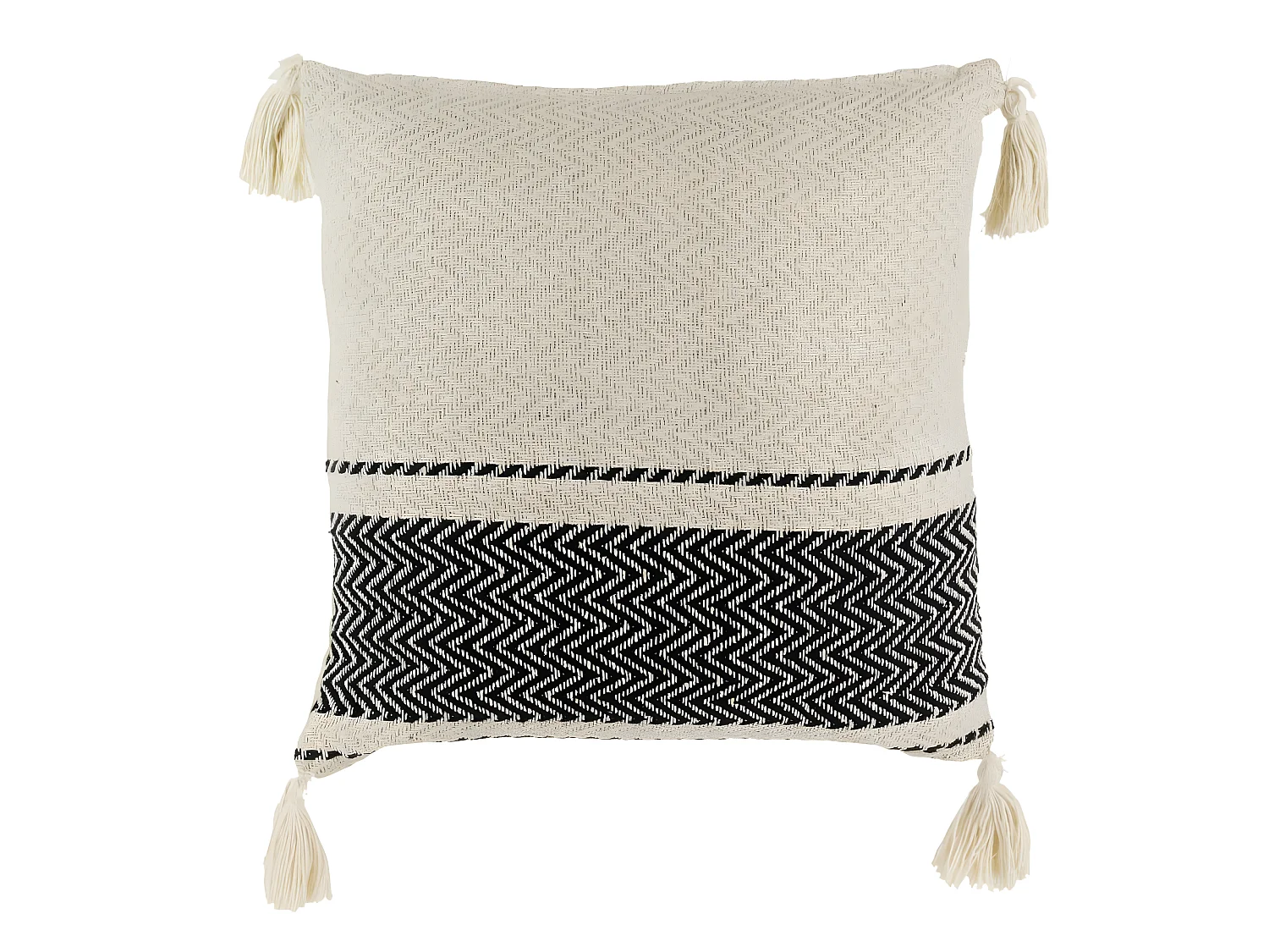 Coussin Berbere Rayures Pompons Beige 40x40cm Beige, Noir