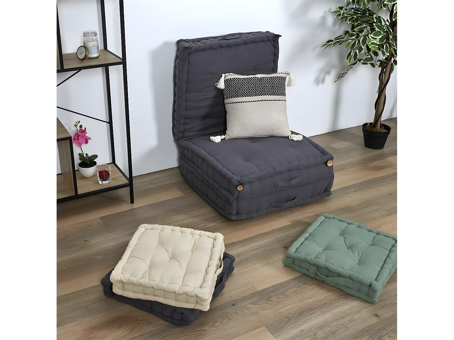 Coussin Berbere Rayures Pompons Beige 40x40cm Beige, Noir