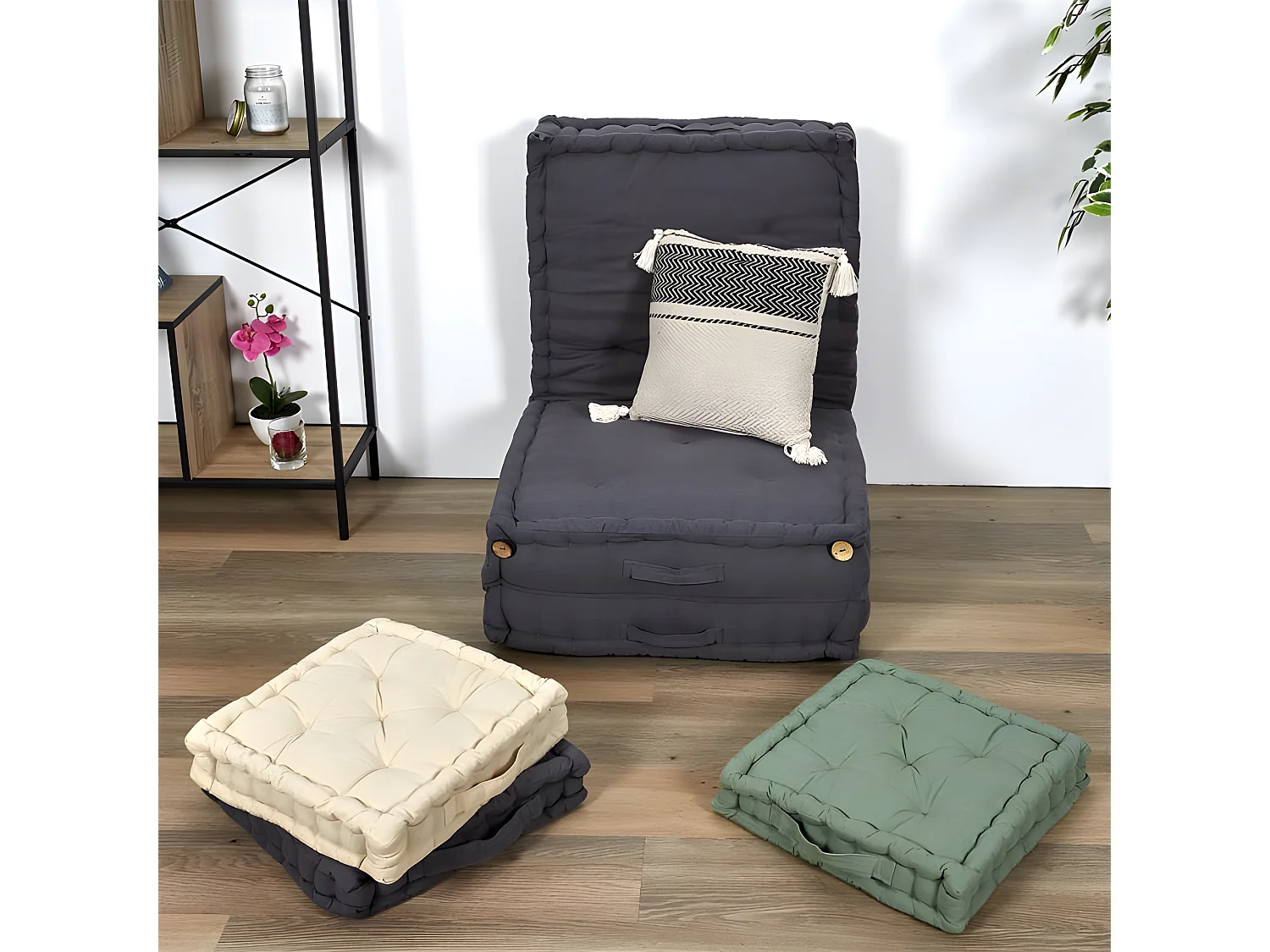 Coussin Berbere Rayures Pompons Beige 40x40cm Beige, Noir