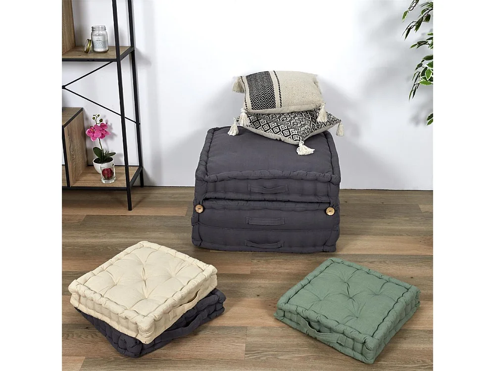 Coussin Berbere Rayures Pompons Beige 40x40cm Beige, Noir