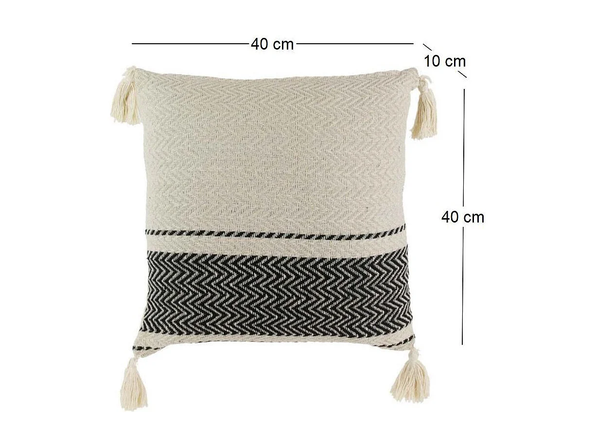 Coussin Berbere Rayures Pompons Beige 40x40cm Beige, Noir