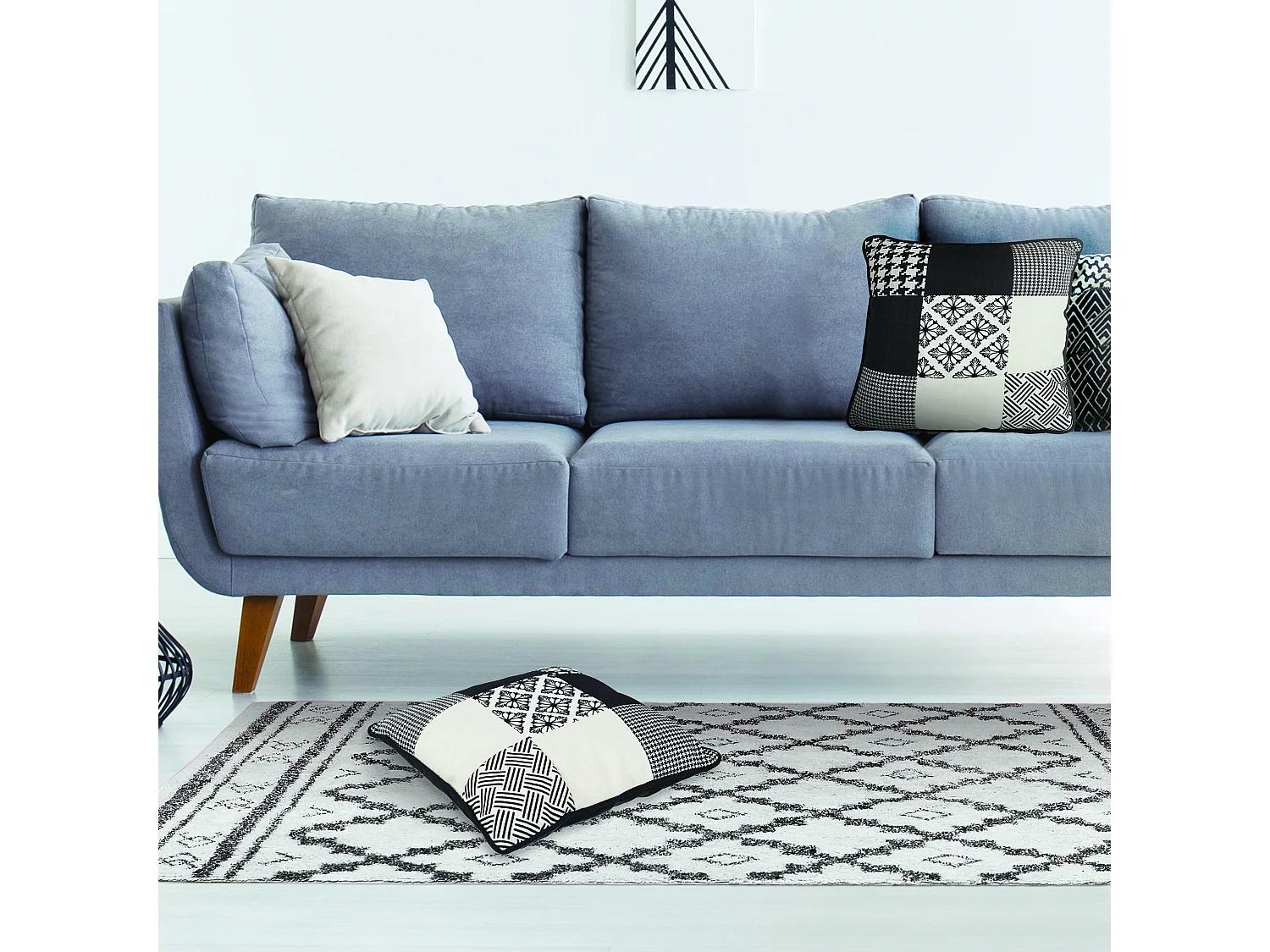 Coussin Patchwork Noir Blanc 40x40cm Multicolore