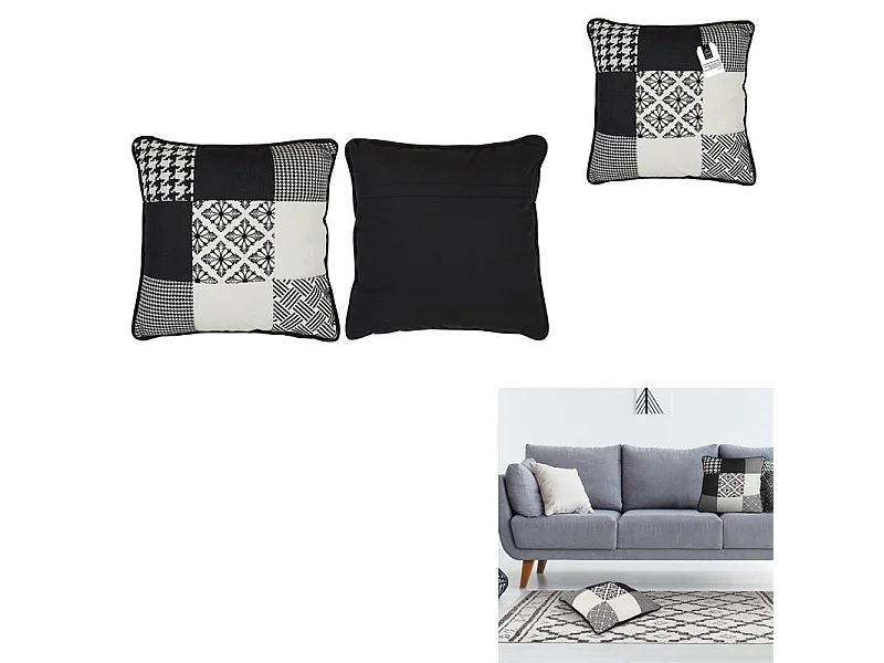 Coussin Patchwork Noir Blanc 40x40cm Multicolore