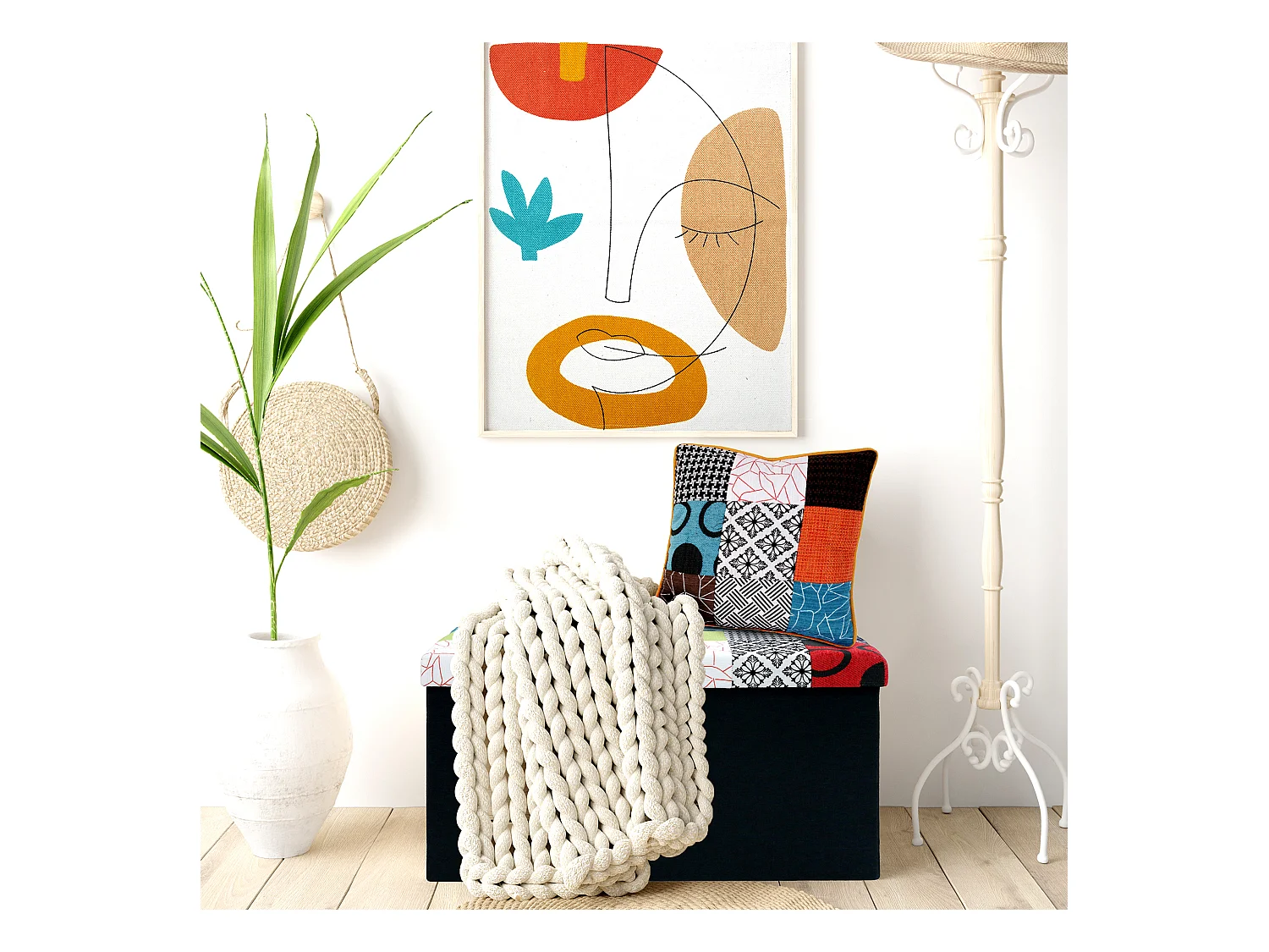 Coussin Patchwork Dehoussable 40x40cm Multicolore