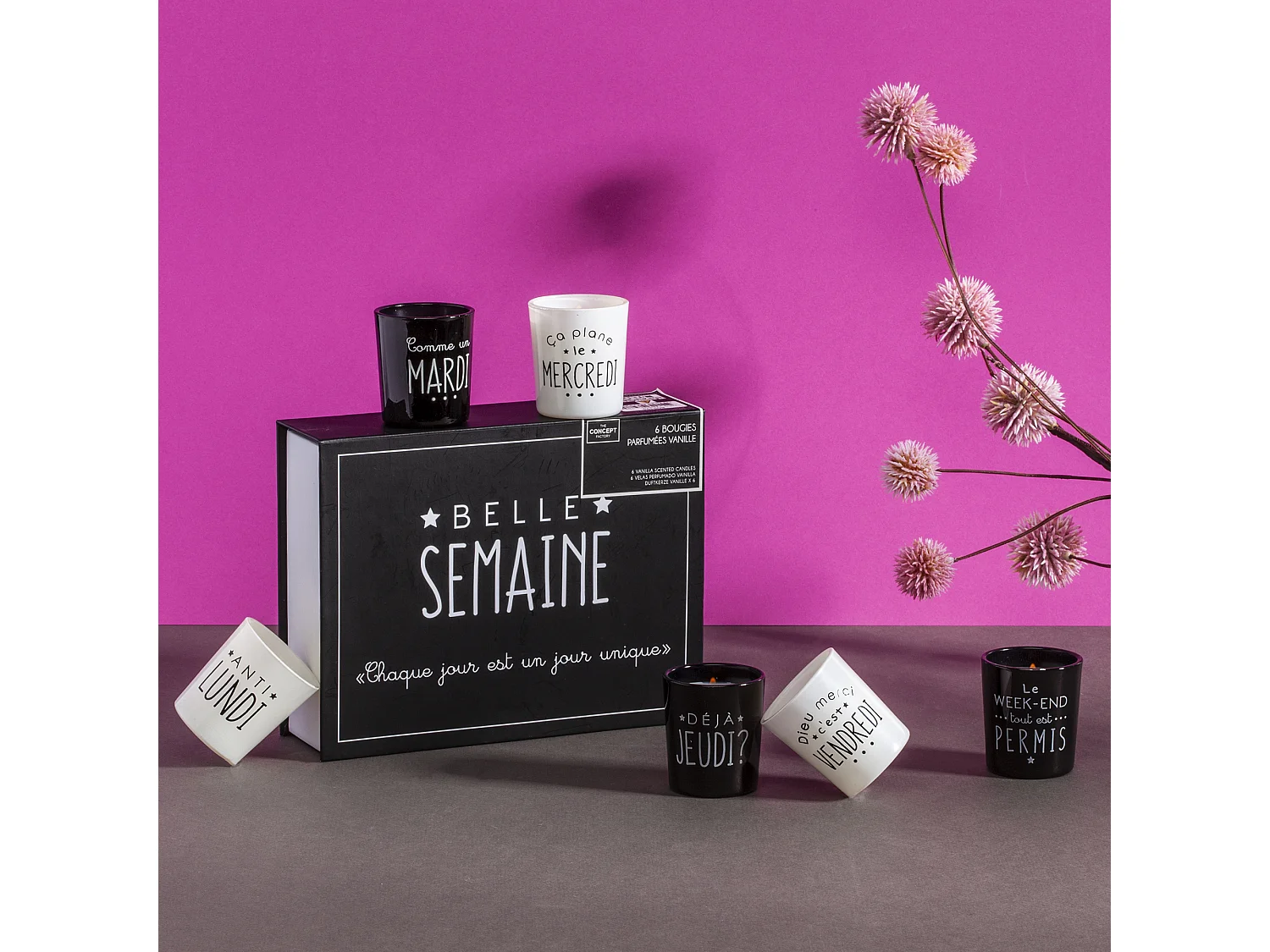 Bougie Parfumee X6 Coffret Humeur H5cm Noir, Blanc