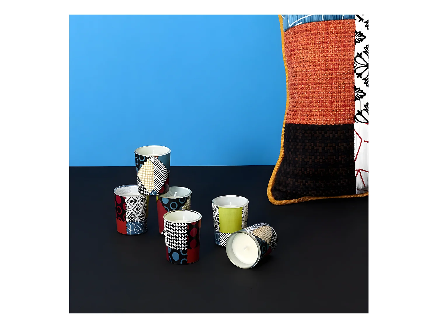 Lot de 6 Bougies Parfumées "Patchwork" 5cm Multicolore