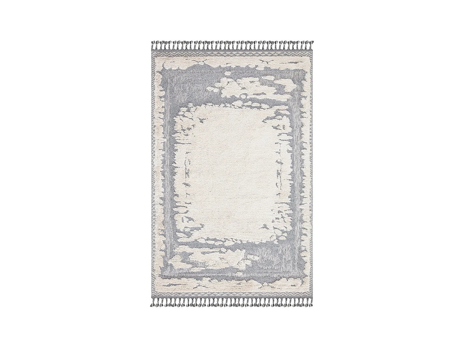 Tapis Boho Chic à franges tressées Crème/Gris/Bleu 200x290cm