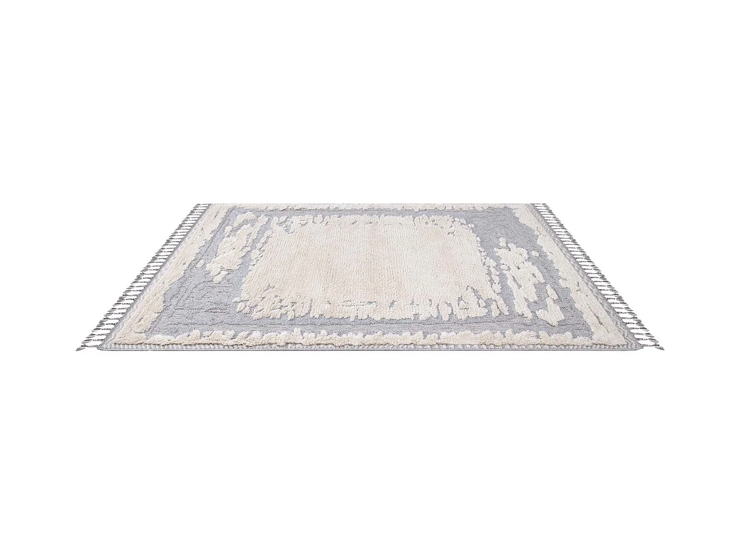 Tapis Boho Chic à franges tressées Crème/Gris/Bleu 200x290cm